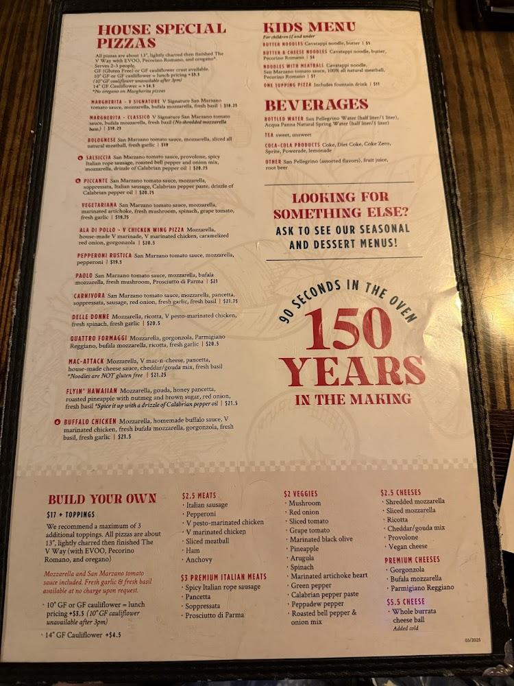 V Pizza + Julep Menu image 1